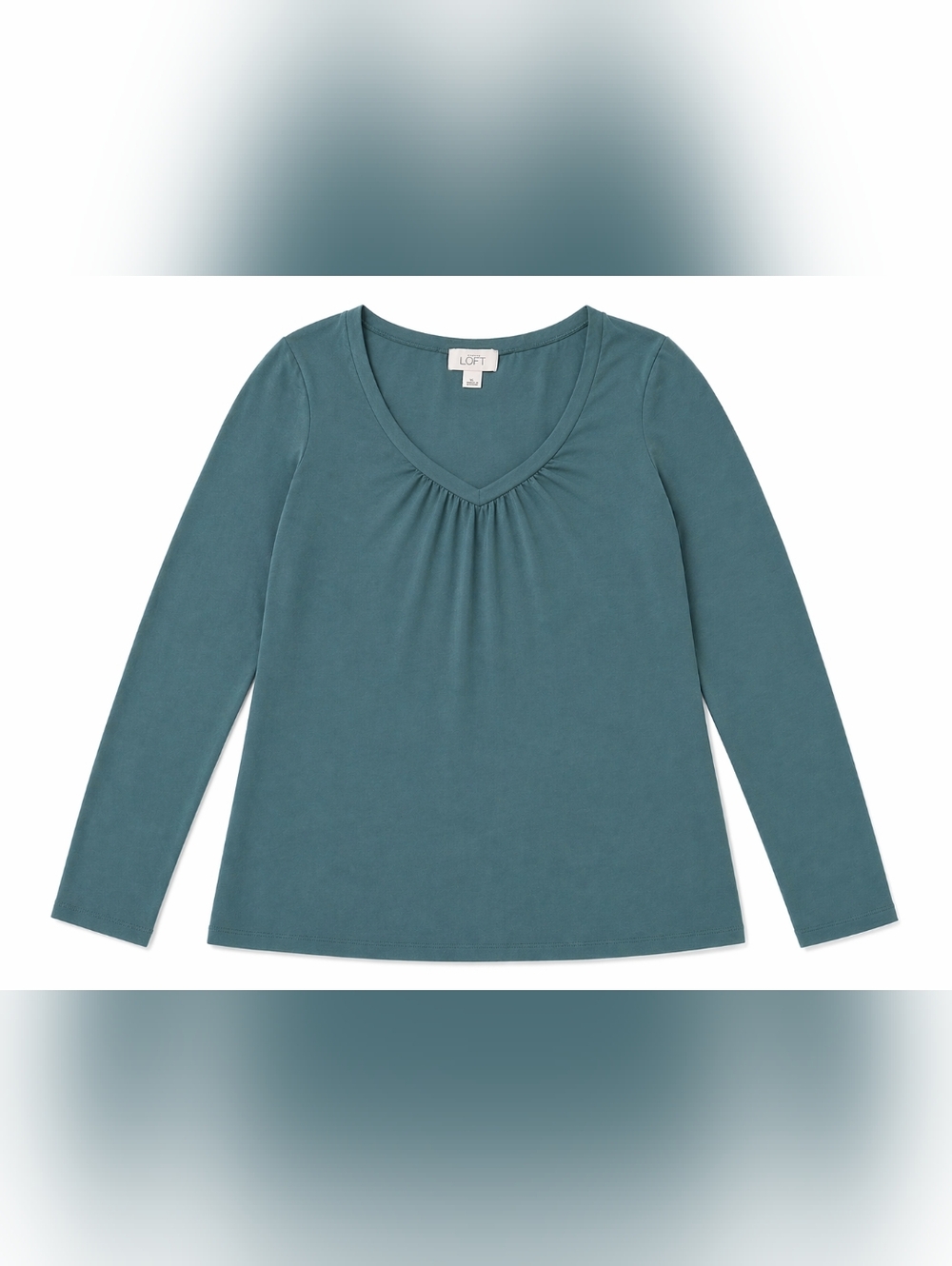 LOFT Teal-Blue Gathered V-Neck Long Sleeve Top Size XL - Picture 3 of 5